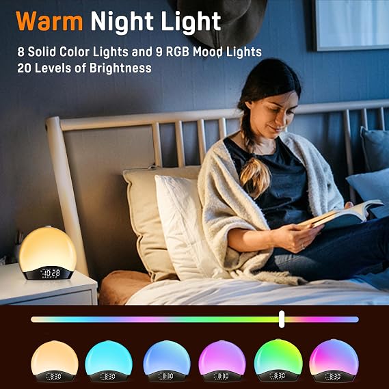 JALL K2 Sunrise Alarm Clock | Despertador Inteligente con Luz de Amanecer, Bluetooth, Máquina de Ruido Blanco, Radio FM y Doble Alarma