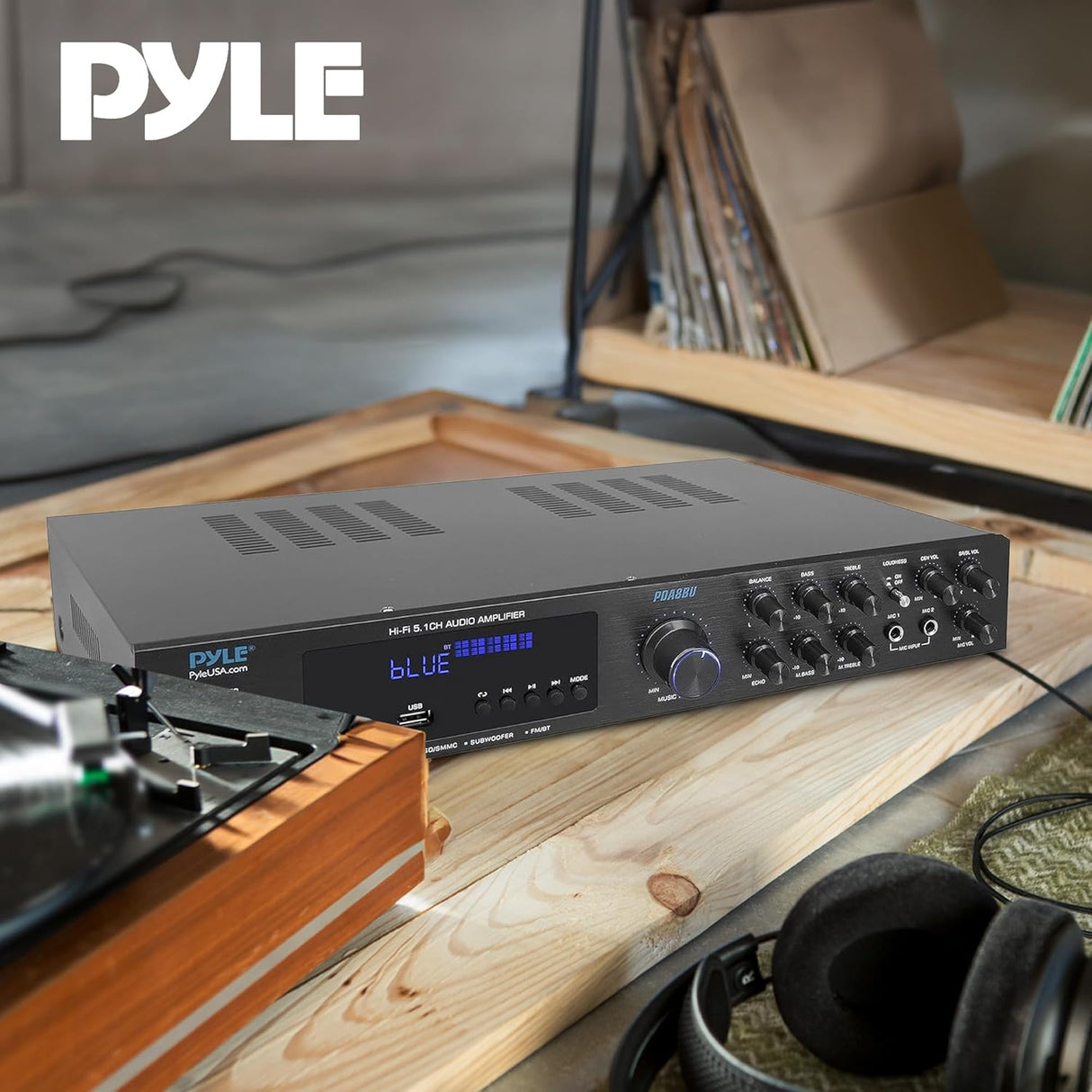 Pyle PDA8BU Amplificador de Audio Bluetooth - Receptor estéreo para el hogar con 5 canales y salida para subwoofer