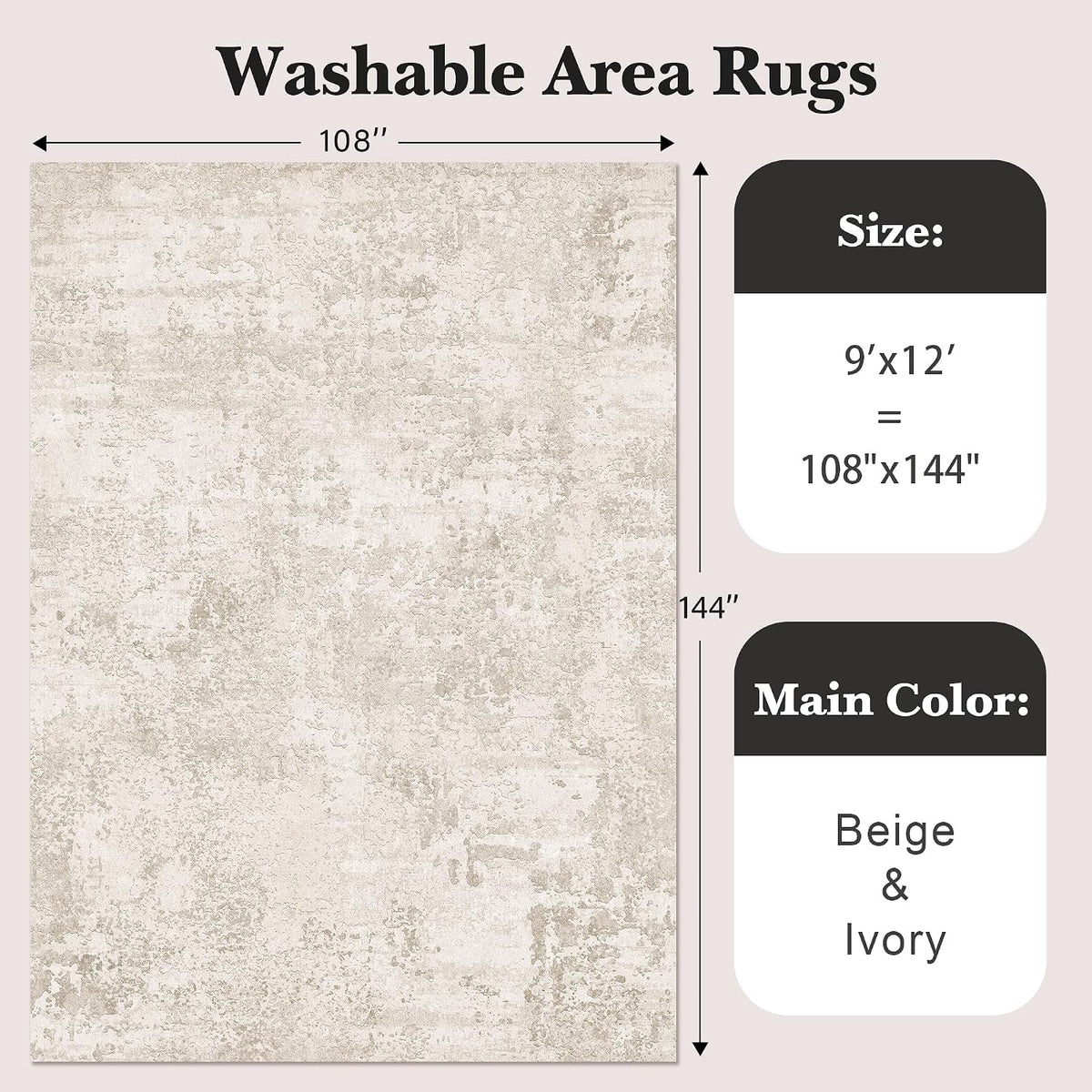 Alfombra Art&Tuft Beige 274 × 366 cm – Lavable, Antideslizante y Diseño Abstracto