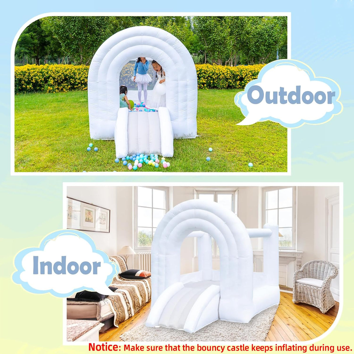 Castillo inflable blanco con tobogán