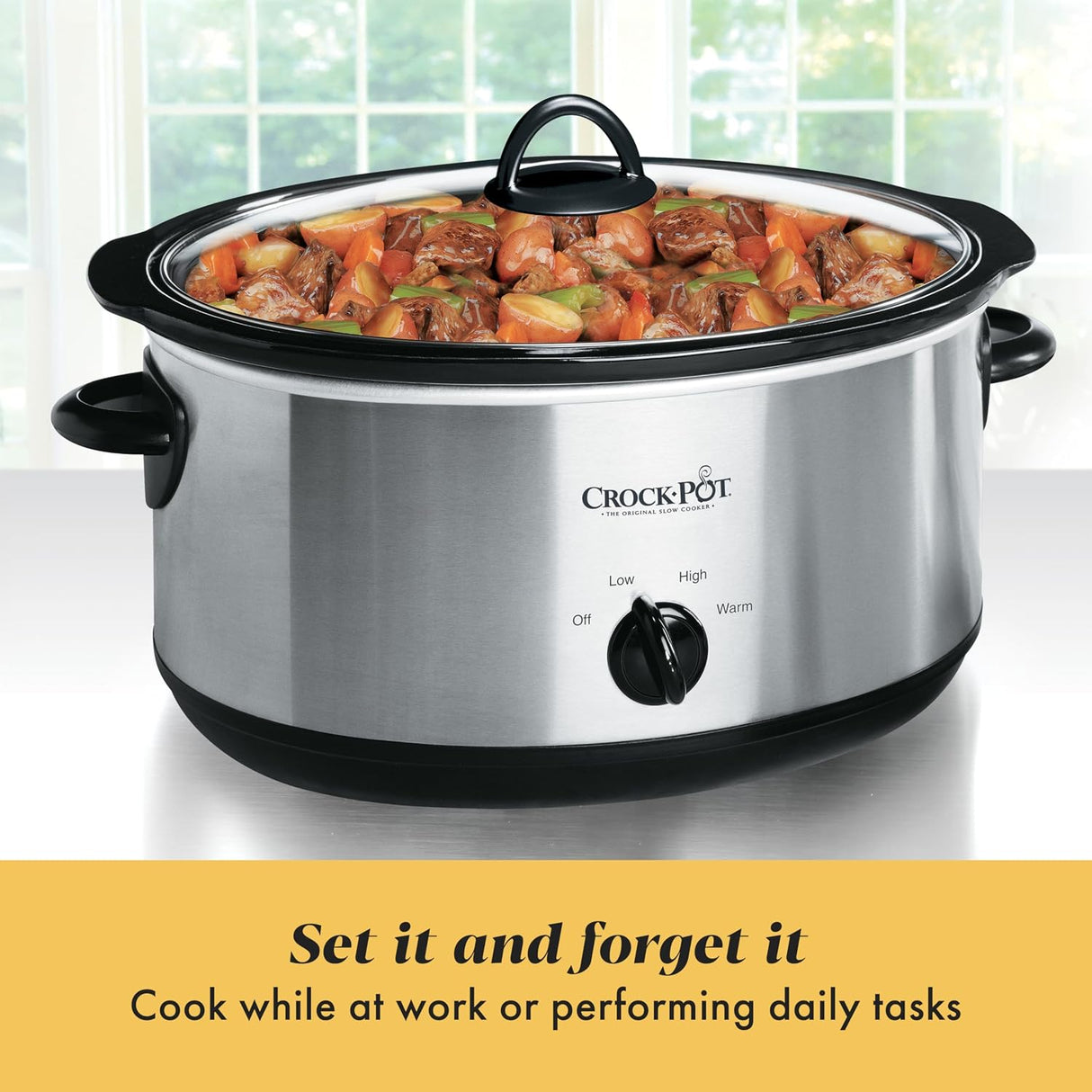Crock-Pot 7 Quart Olla de Cocción Lenta Manual 120V 210W Acero Inoxidable