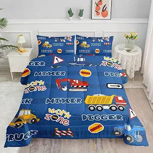 Datura home Construction Truck – Set de Comforter Infantil con Vehículos de Construcción Full