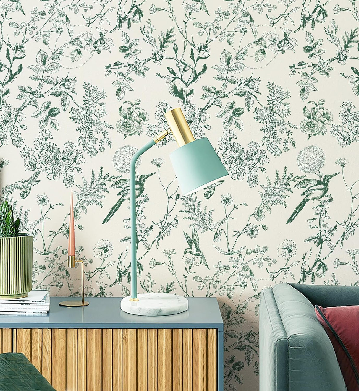 Papel Tapiz Autoadhesivo Safiyya Floral Birds | Flores y Pájaros | Vinilo Removible | 44 × 497 cm