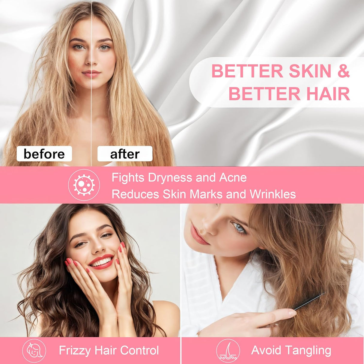 Funda de Almohada de Seda Lyshin Standard Pack 2 | Transpirable, Refrescante y Suave para Cabello y Piel