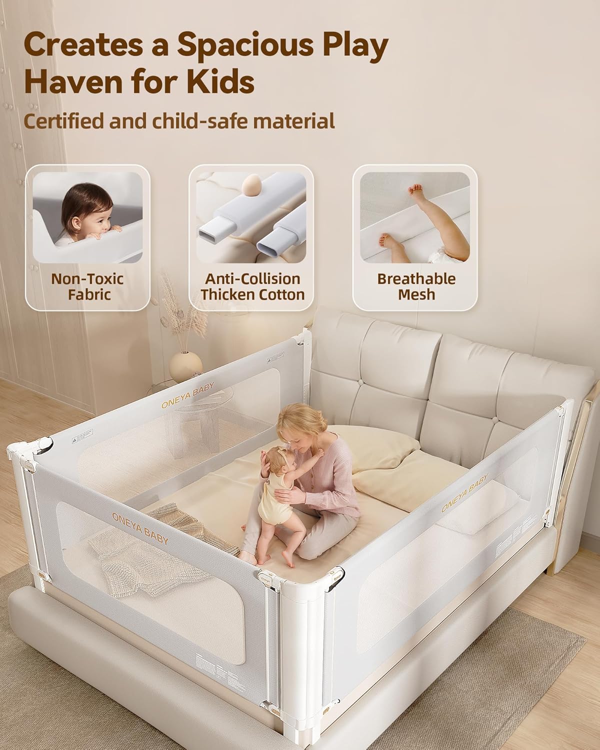 Baranda de Seguridad para Cama Infantil Ajustable 1 Lado Extra Alta