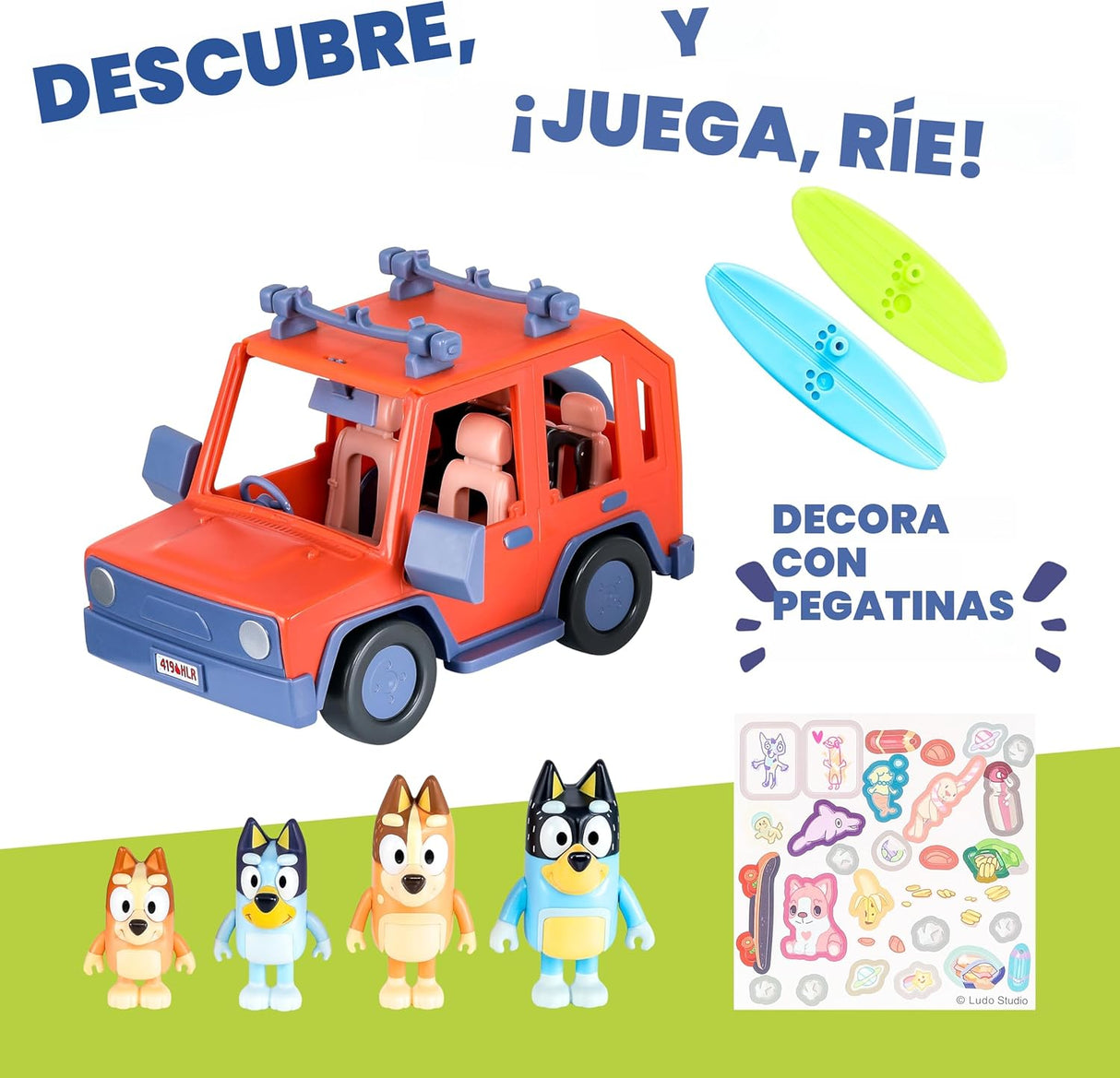 Bluey Heeler - Coche de juguete familiar 4WD con 4 figuras