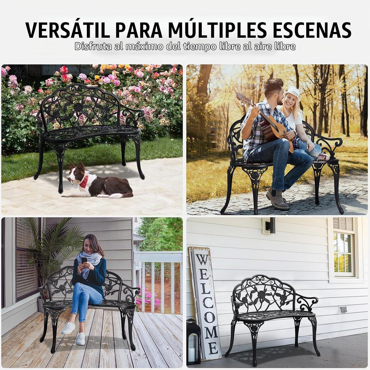 Banco de Jardín VEVOR XG1002 de Metal 98,7 cm – 3 Personas