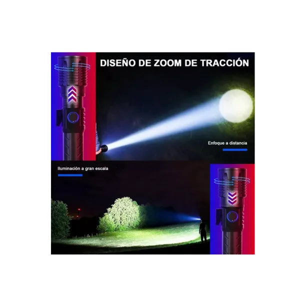 Lámpara Táctica Recargable Usb Xhp70 Led Campismo Linterna