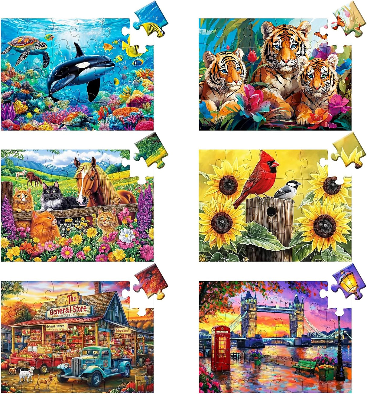 Set de Rompecabezas 6 en 1 de Piezas Grandes | 6 Puzzles de 24 Piezas para Niños y Adultos