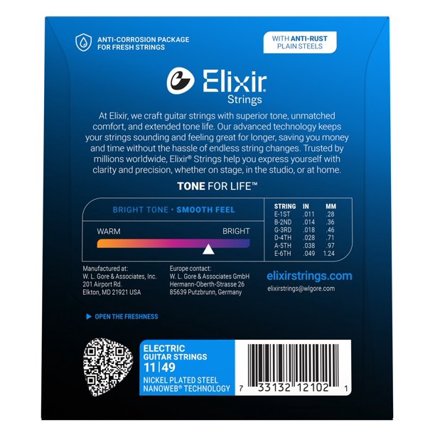 Set de Cuerdas Elixir Guitarra Eléctrica Acero Niquelado Medium 11-49 12102