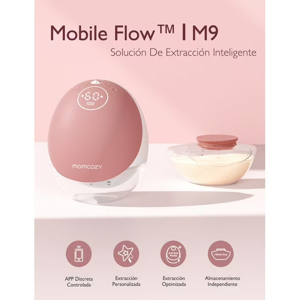 Momcozy Extractor de Leche Eléctrico Portátil Mobile Flow|M9, 1 Paquete, Rojo