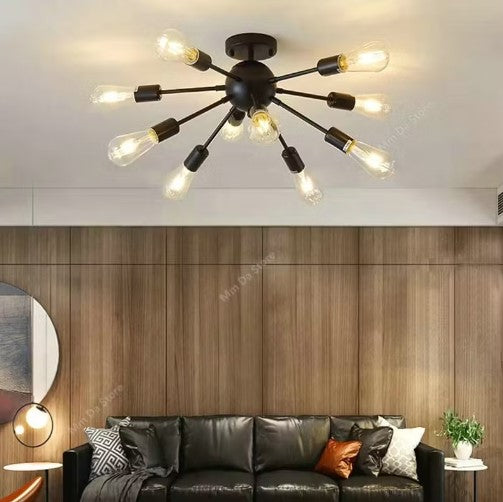 Salón satélite bola lámpara nordic led plafón 8 Ampolletas - Negra