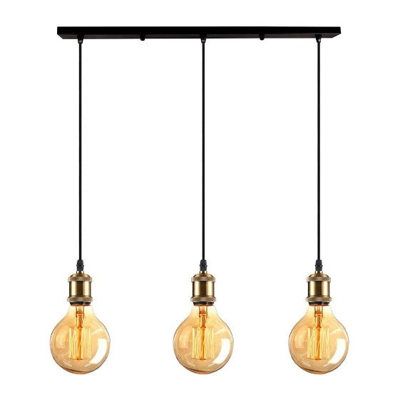 Lámpara colgante retro 3 luz e27 lámpara de techo metal latón