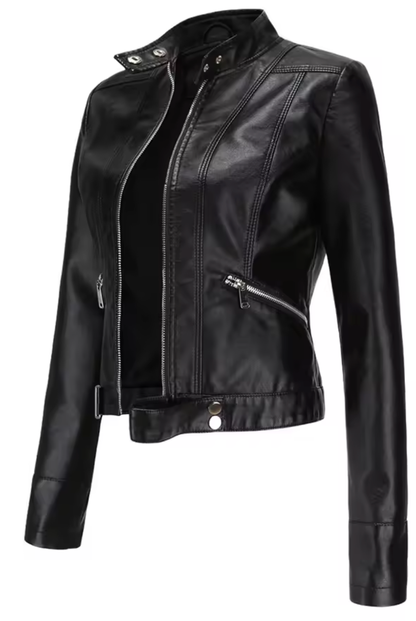Chaqueta de Ecocuero Mujer Vintage Slim Fit | Estilo Biker Urbano