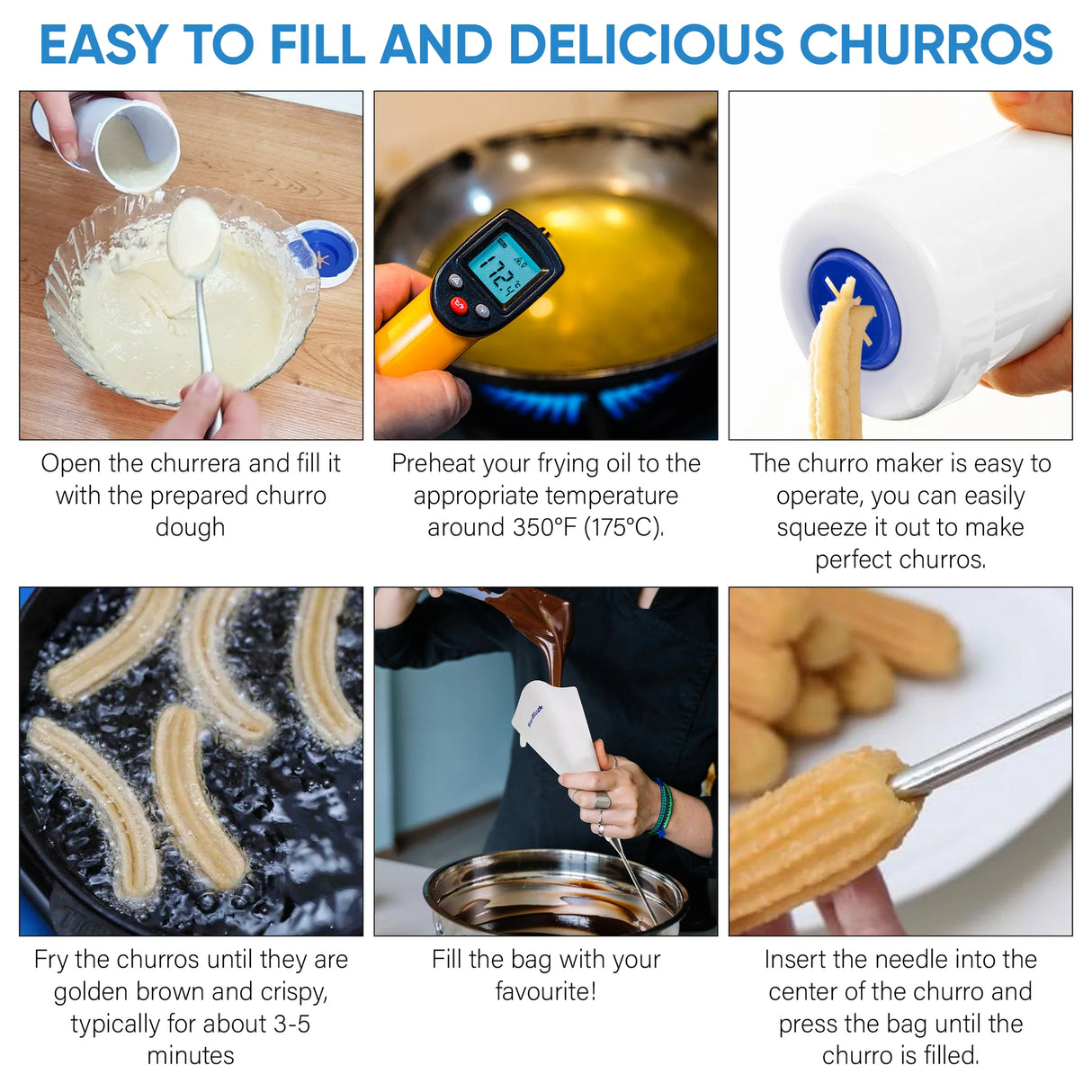 Set para hacer churros y rellenar churreras con recetario gratuito