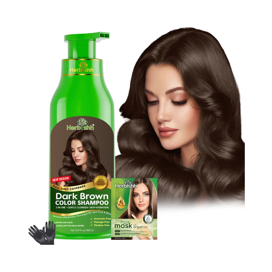 Shampoo Colorante Herbishh Dark Brown 3 en 1 | Cubre Canas en 10 Minutos
