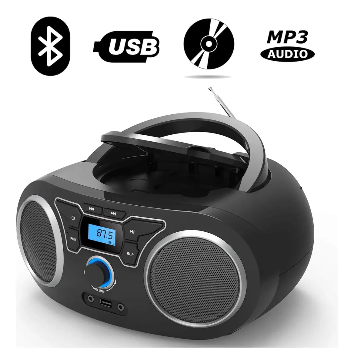 Reproductor Portátil Wiithink Bluetooth / Radio FM / CD / USB – Negro