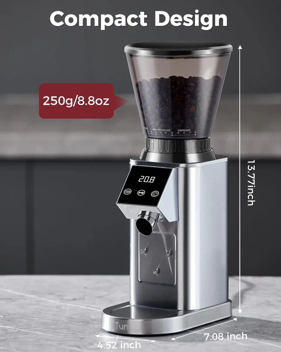 Molinillo de café Tuni G1 con muelas cónicas, 48 niveles de molienda, capacidad para 250g. 120V