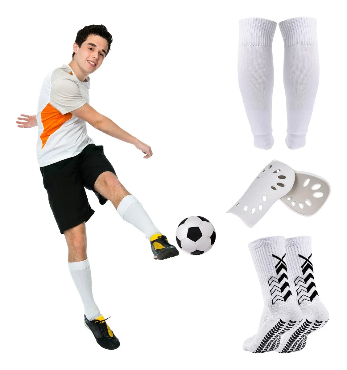 Calcetines Futbol Antideslizantes Con Espinilleras 3 Pack
