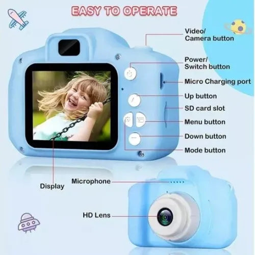 Mini Camara Fotos Digital Infantil Recargable Filma Juegos Color Celeste