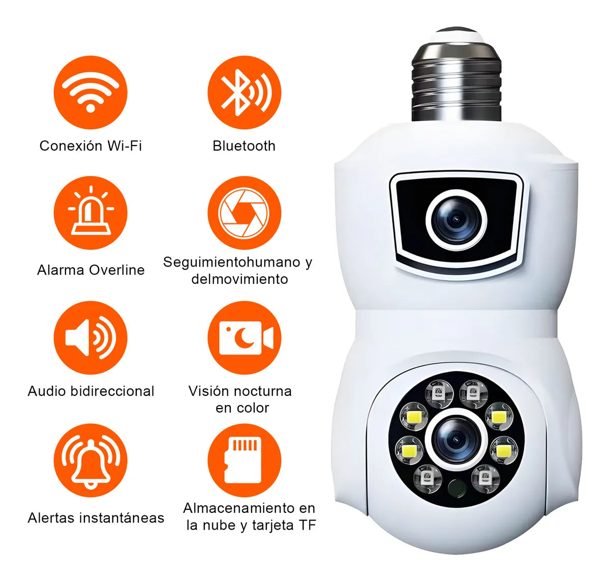 Cámaras De Seguridad E27 Wifi 4mp Hd Doble Lente