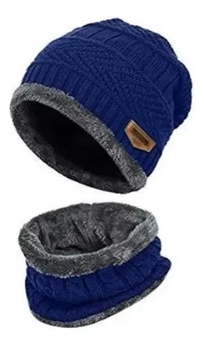 Conjunto Gorro Bufanda Frío Tejido Lana Unisex Moda