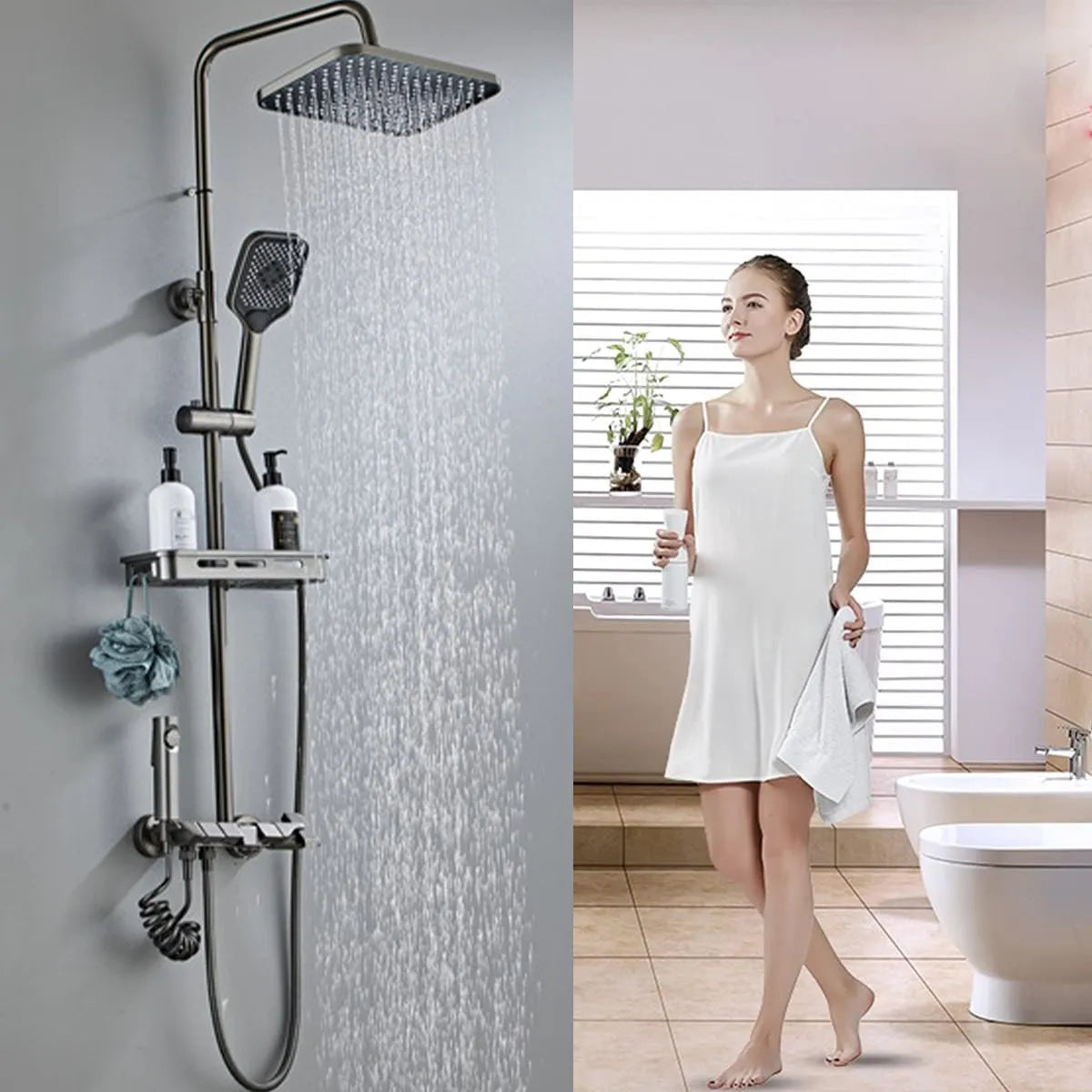 Columna ducha gris pistola con llave de piano