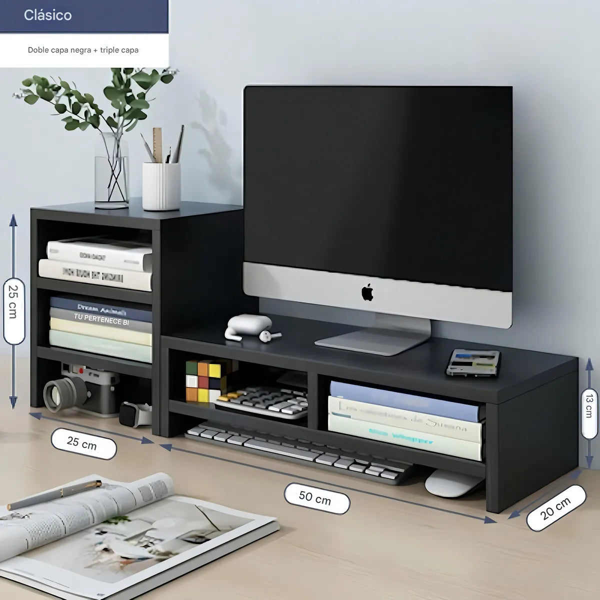 Soporte Monitor Con Estante Almacenamiento De 3 Niveles