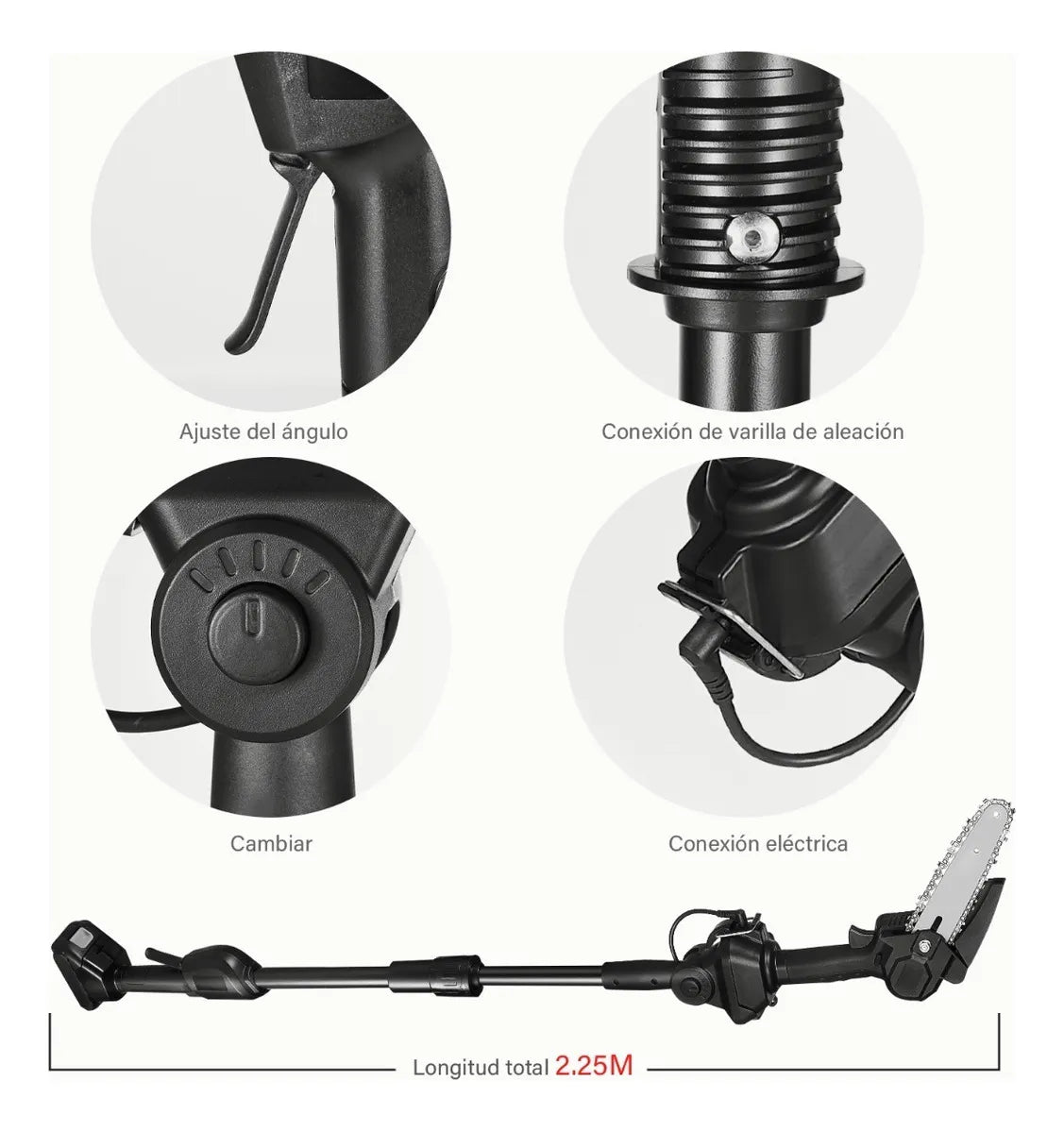 Minisierra Pértiga Ajustable 2 En 1 / 2,25 M + 2 Baterías