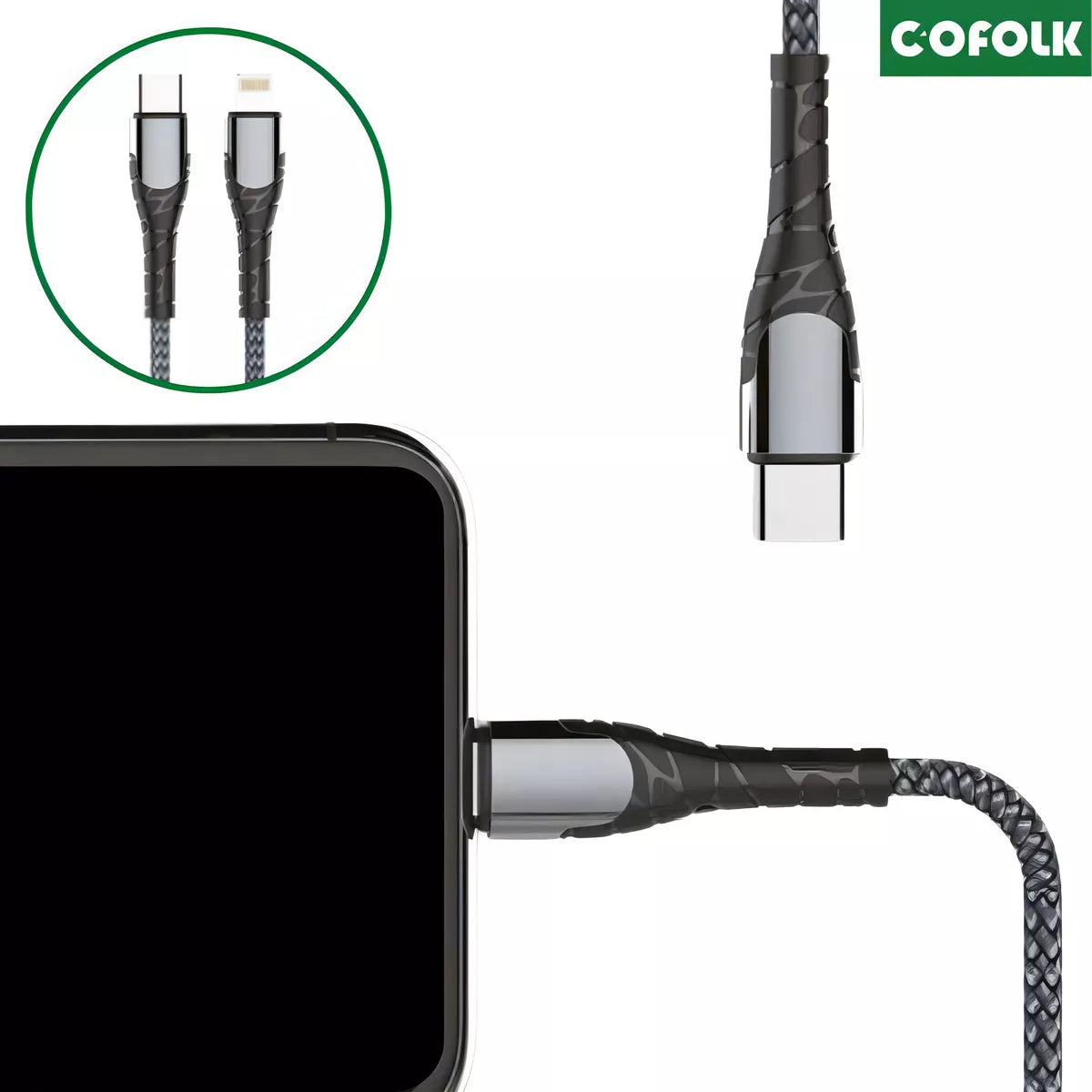 Cable Carga Usb C Para Lightning No Mfi Pd 30w 1 M - Cofolk Color Negro