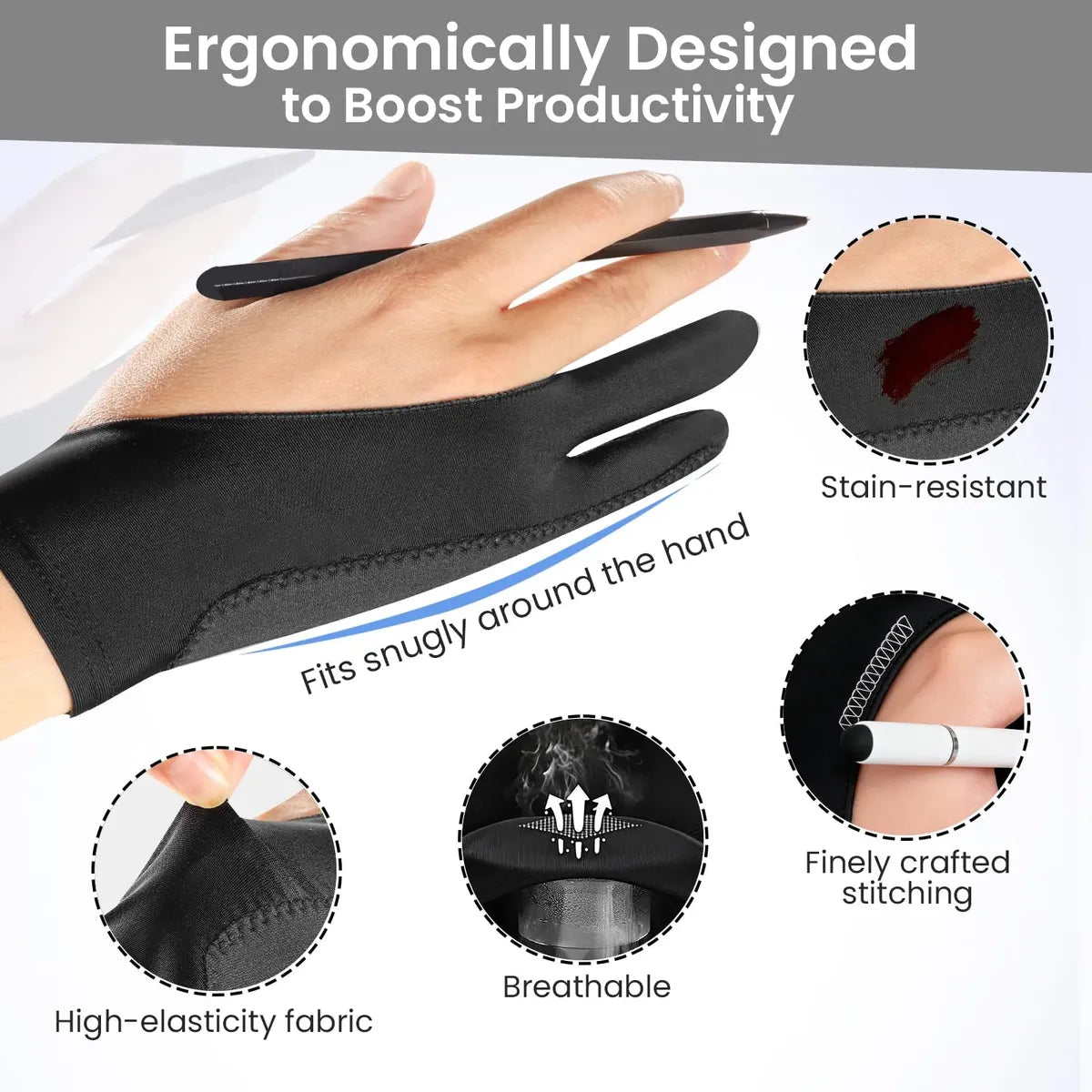 Guantes de Dibujo Digital Kortimu 3 Capas – Rechazo de Palma, Pack de 2