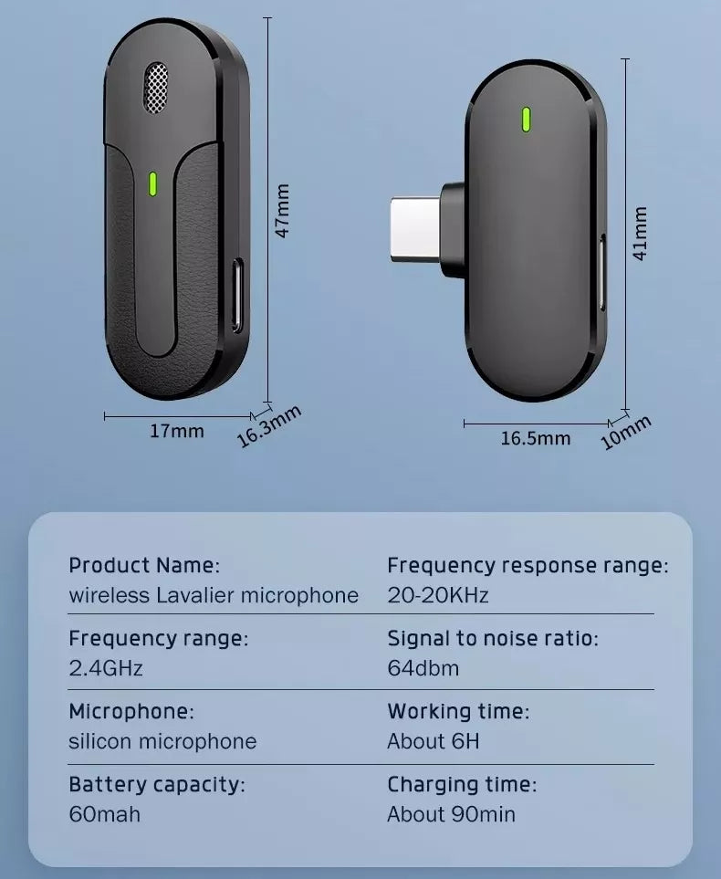 Micrófonos Inalámbricos Solapa Lavalier Para iPhone iPad Color Negro
