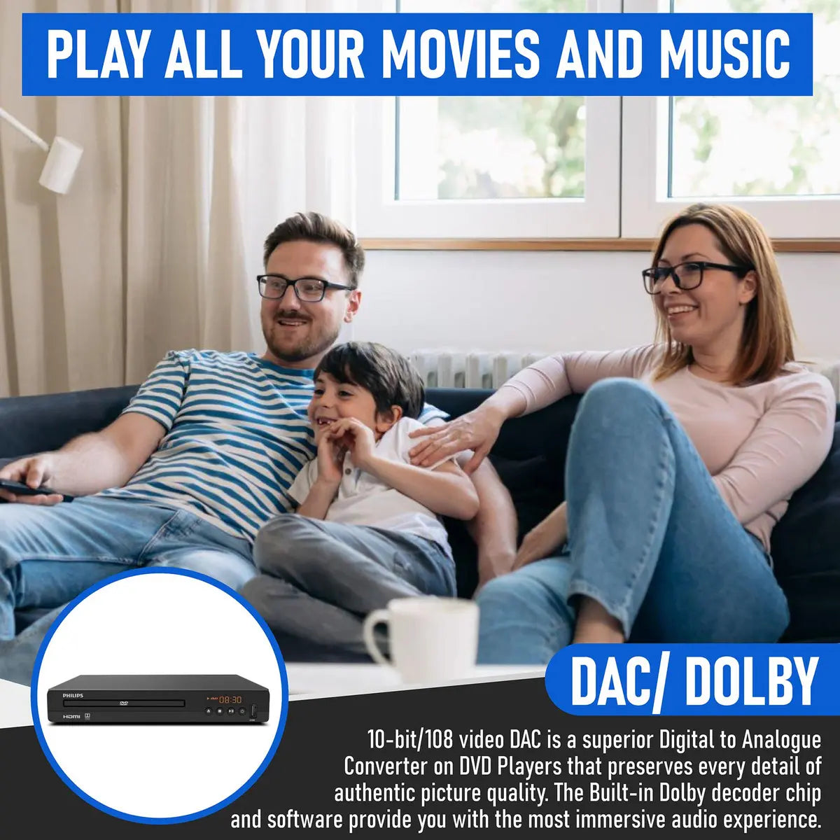 Reproductor DVD Philips 1080p HDMI Multi-Región con USB y Control Remoto 120V