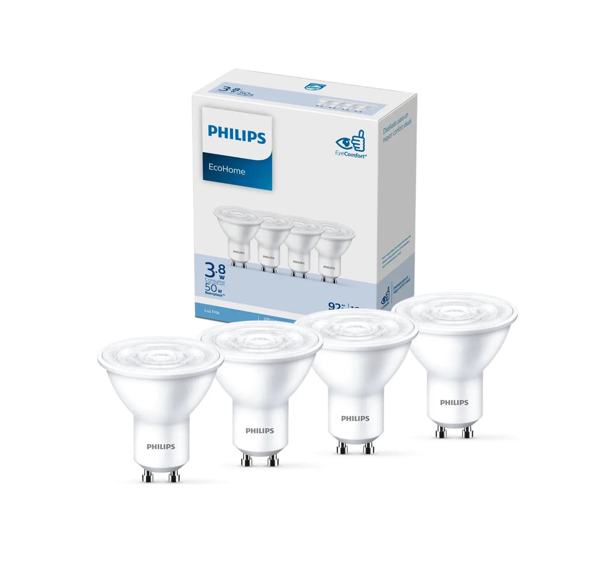 Pack 4 Philips Led Gu10 4-50 Watts Dicroico Calido O Frio