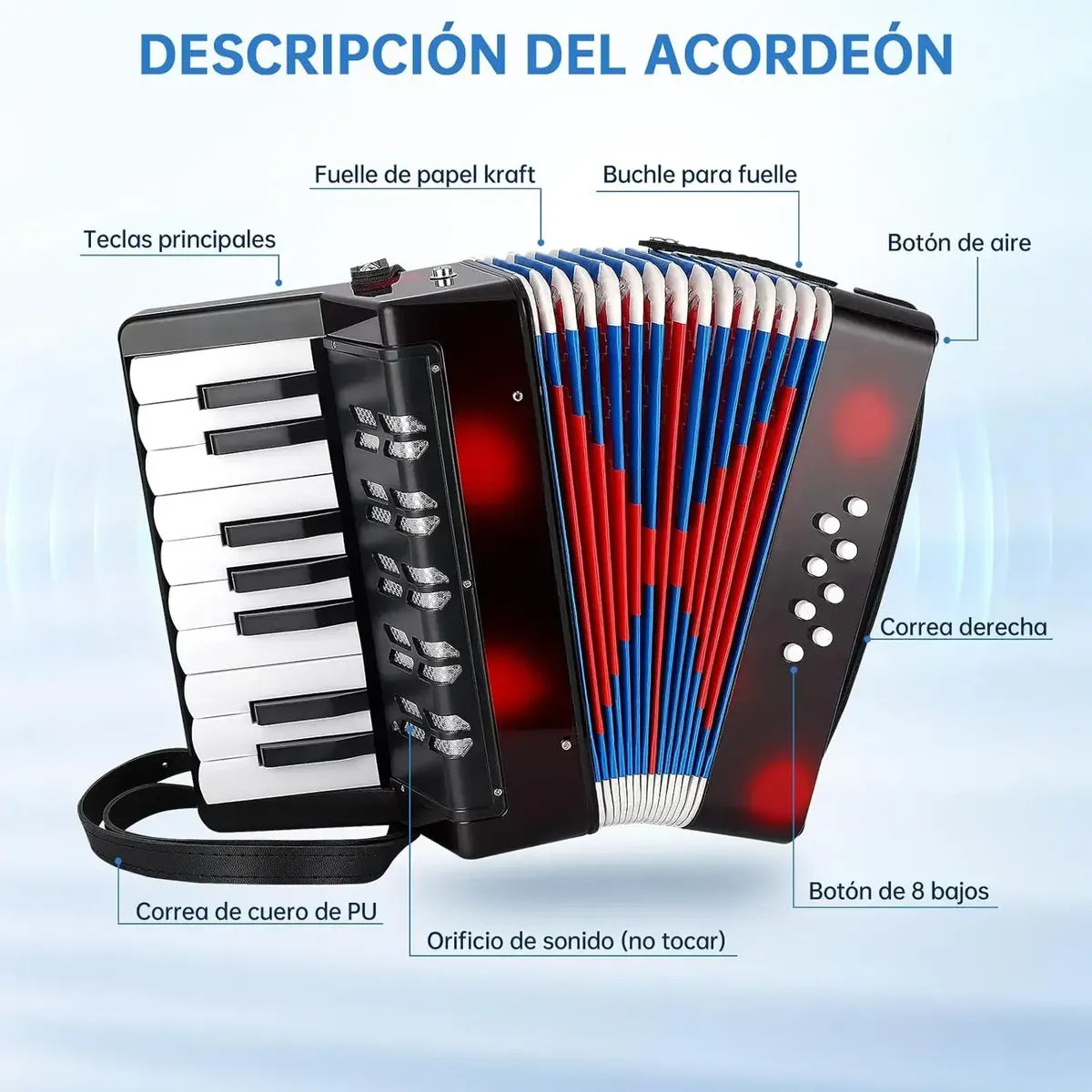 Julymoda Mini Acordeón de 17 Teclas y 8 Botones de Bajo – Modelo SFQ – Negro – Open Box