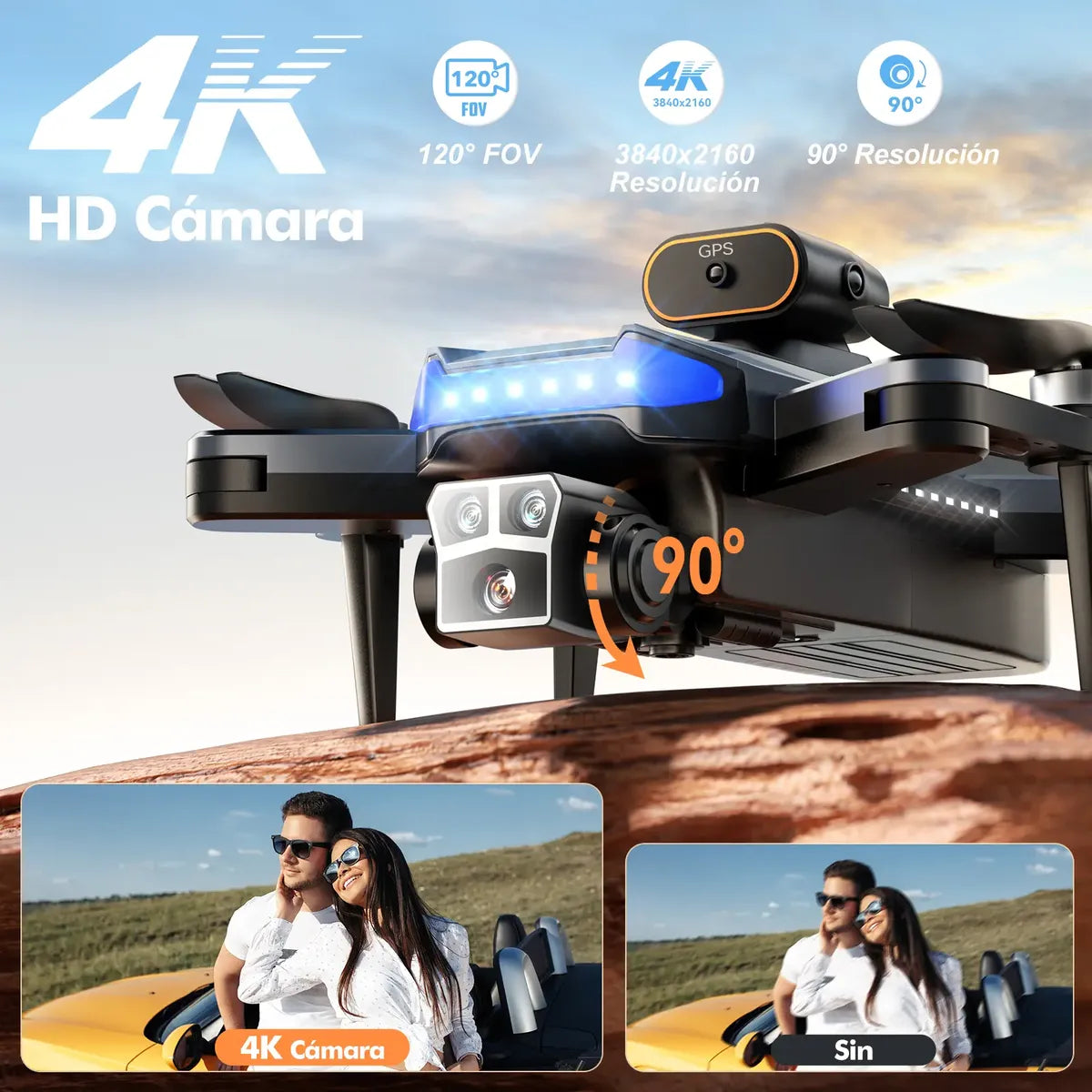 Dron 4k Con Tres Cámara Hd Profesional Gps 5ghz 3 Baterías