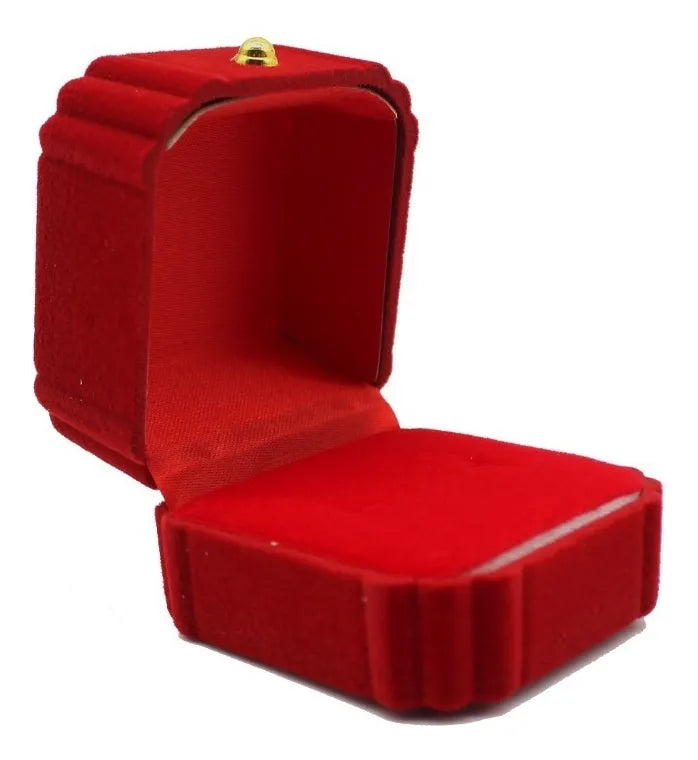 Set 6 Cajas Anillo Terciopelo Rojo Diseño Biselad Fondo Rojo