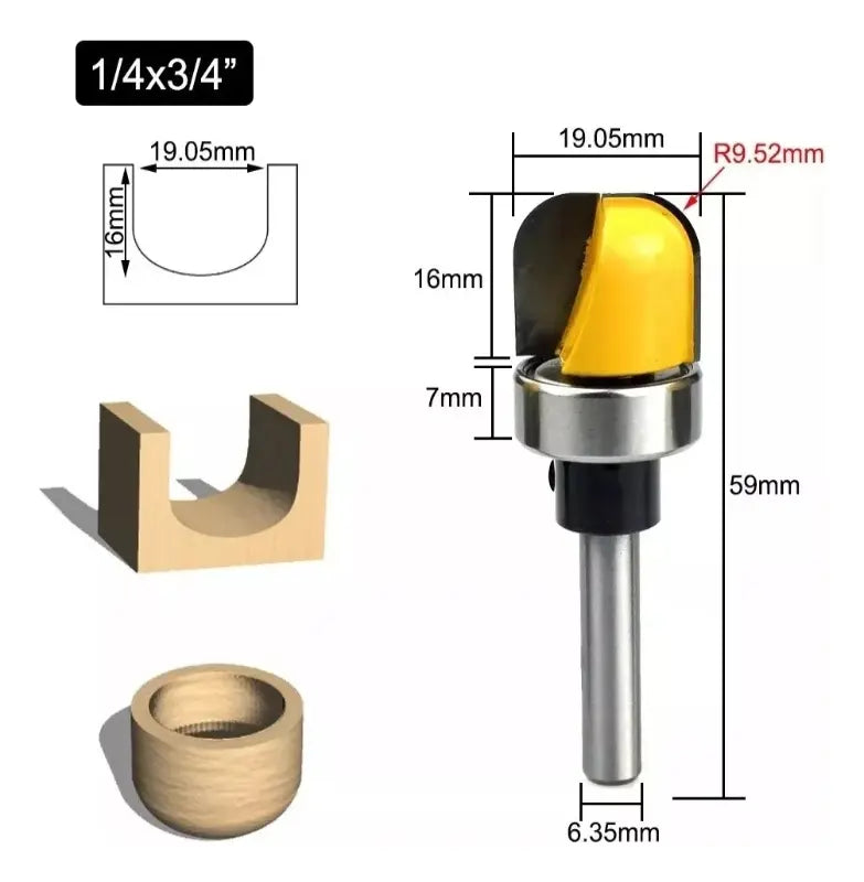 3 Set Fresas De Rebaje Para Bandejas, 1/4 Toma Carpintería