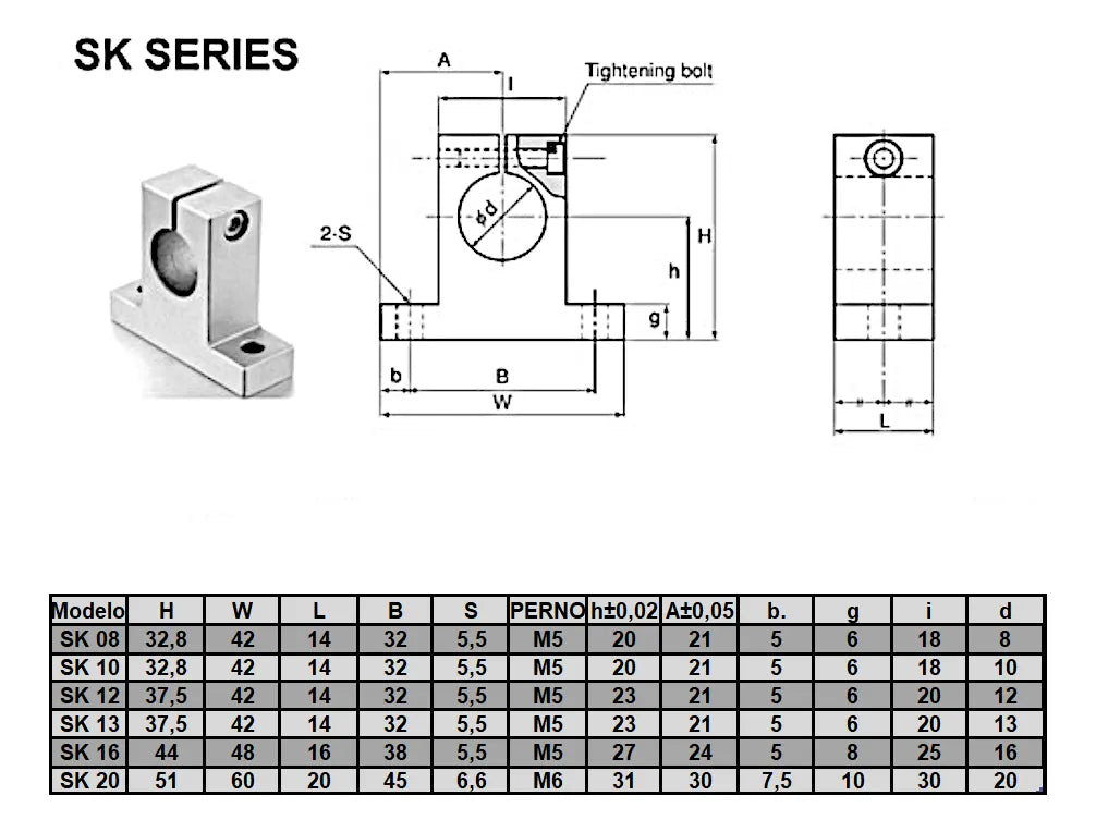 Soporte Base Eje Guia 10mm Sk10 3d Cnc (pack 2 Und)