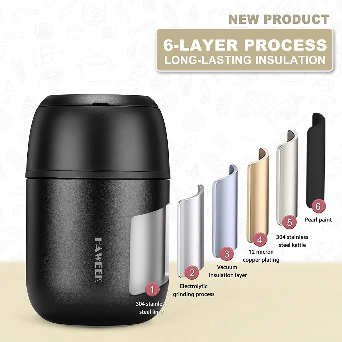 Recipiente Térmico Para Alimentos Haweek, 17 OZ