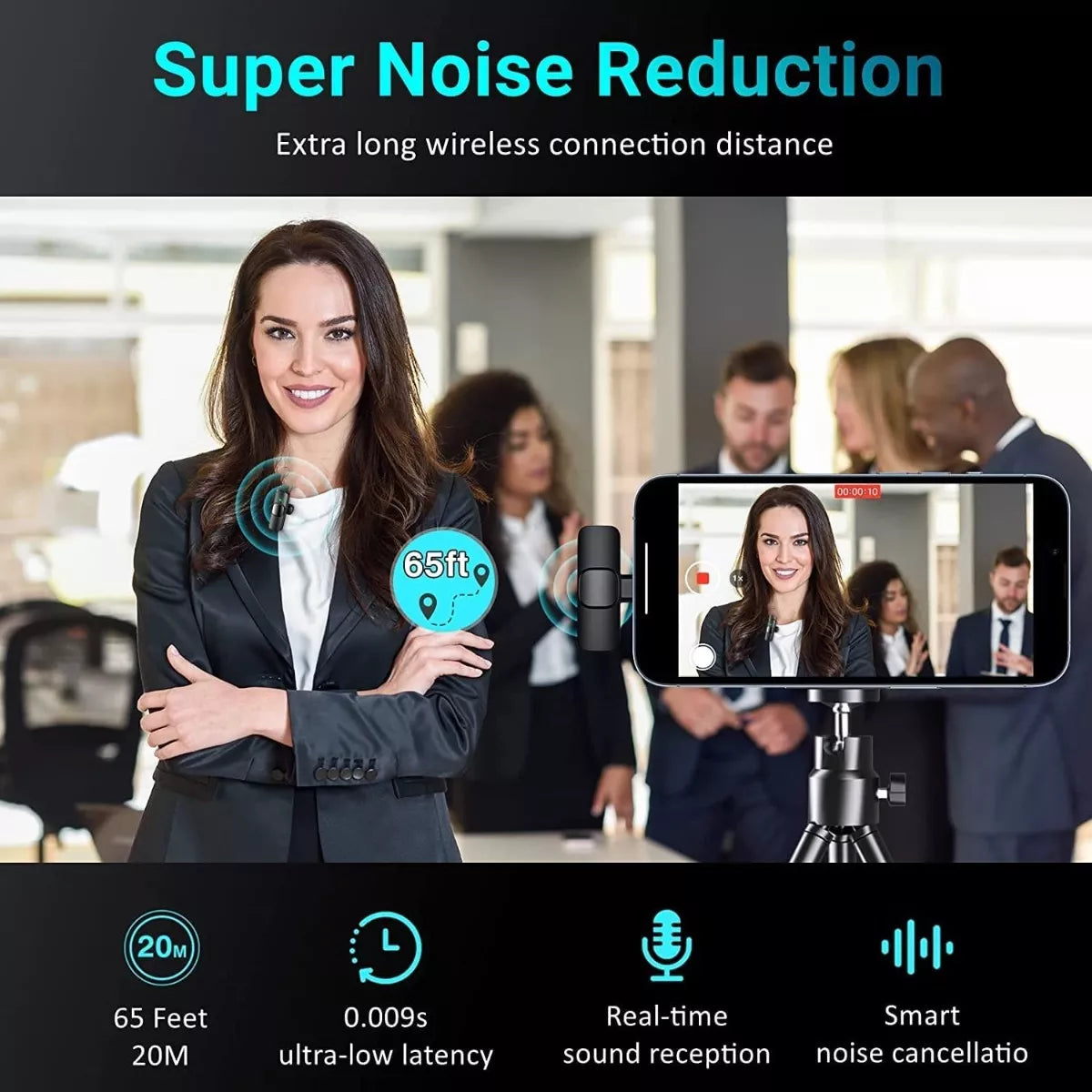 Micrófonos Inalámbricos Solapa Lavalier Para iPhone iPad Color Negro