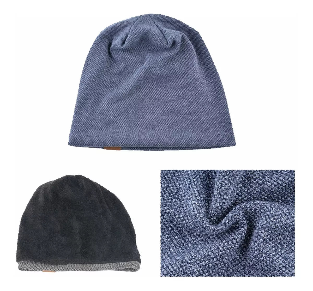 Gorro En Tela Texturada Con Forro Interno De Polar Negro