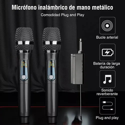 Universal Micrófono Inalámbrico Profesional Karaoke Kit 2pcs Negro