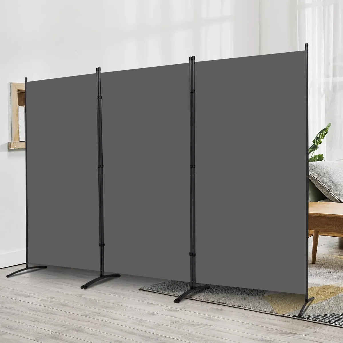 Biombo Divisor Interior Portátil Haven – 3 Paneles, 2,6 m, Gris Oscuro