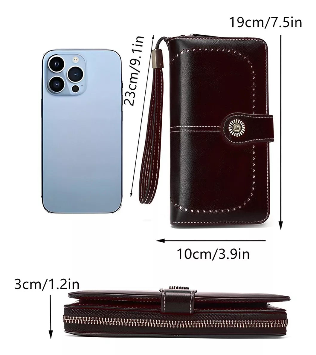 Billetera Cartera De Cuero Para Mujer Tarjetero De Gran Capacidad