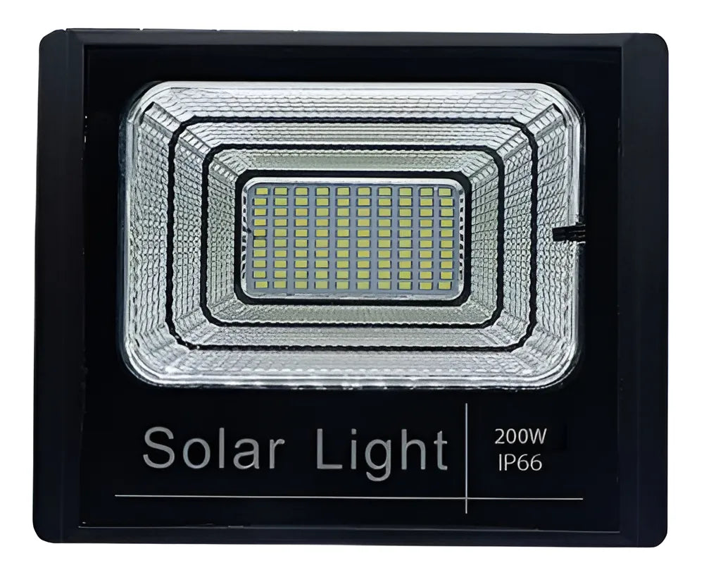 Foco Solar 200w Led Inteligente Control Remoto Ip66 Carcasa Negro Luz Blanco frío