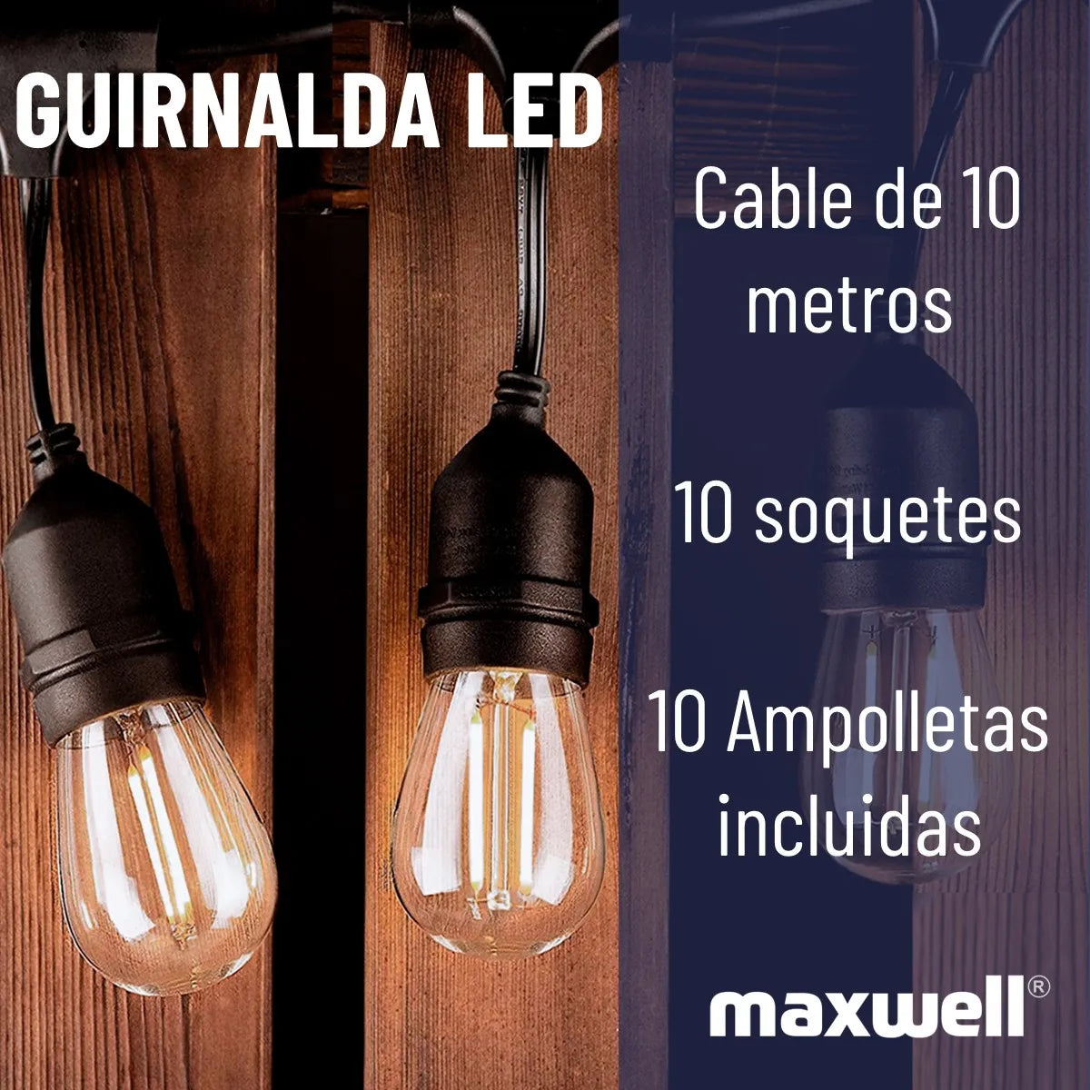 Guirnalda Luces Led 10 Metros Unible Exterior +10 Ampolletas Maxwell Guijarset01 Cálido