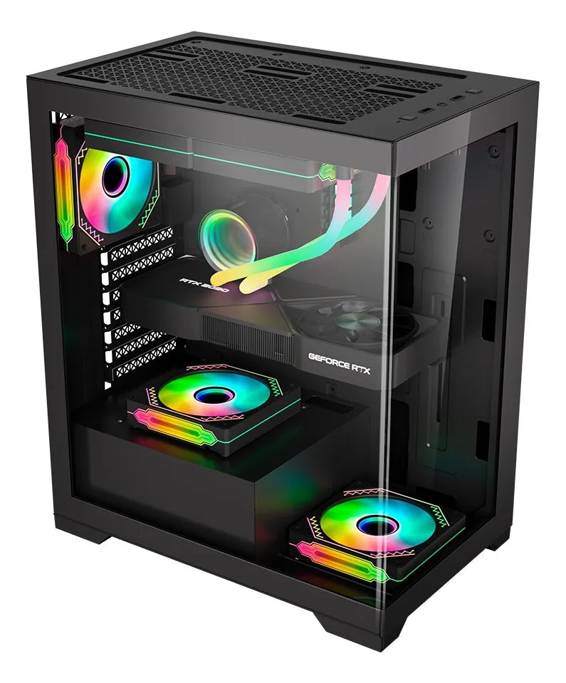 Gabinete Kronos Crystal Black RGB ATX, Panel Vidrio, USB 3.0