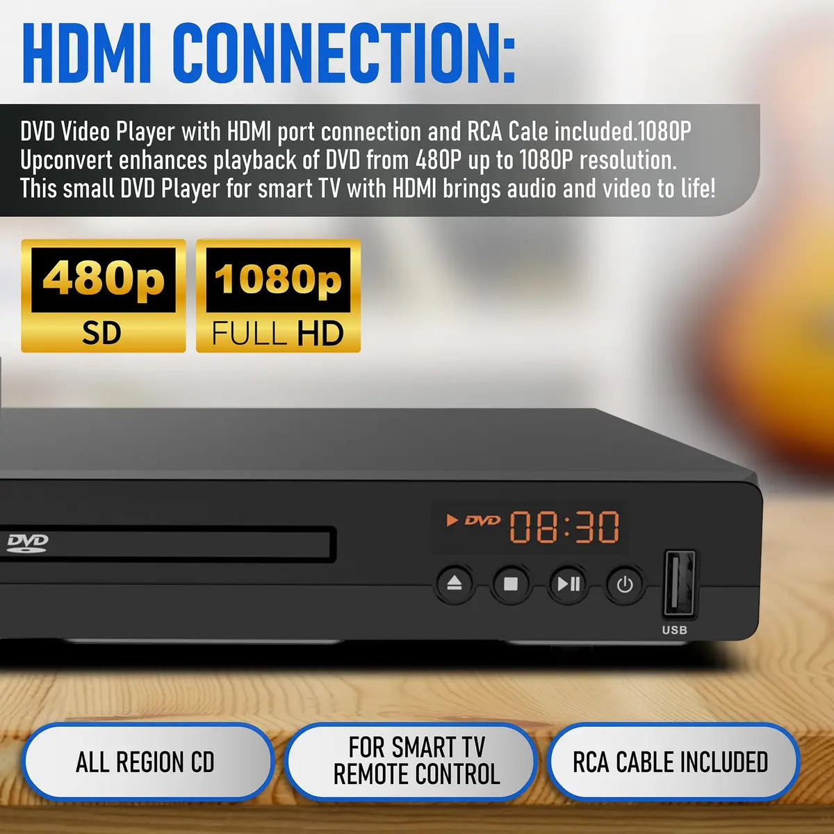 Reproductor DVD Philips 1080p HDMI Multi-Región con USB y Control Remoto 120V