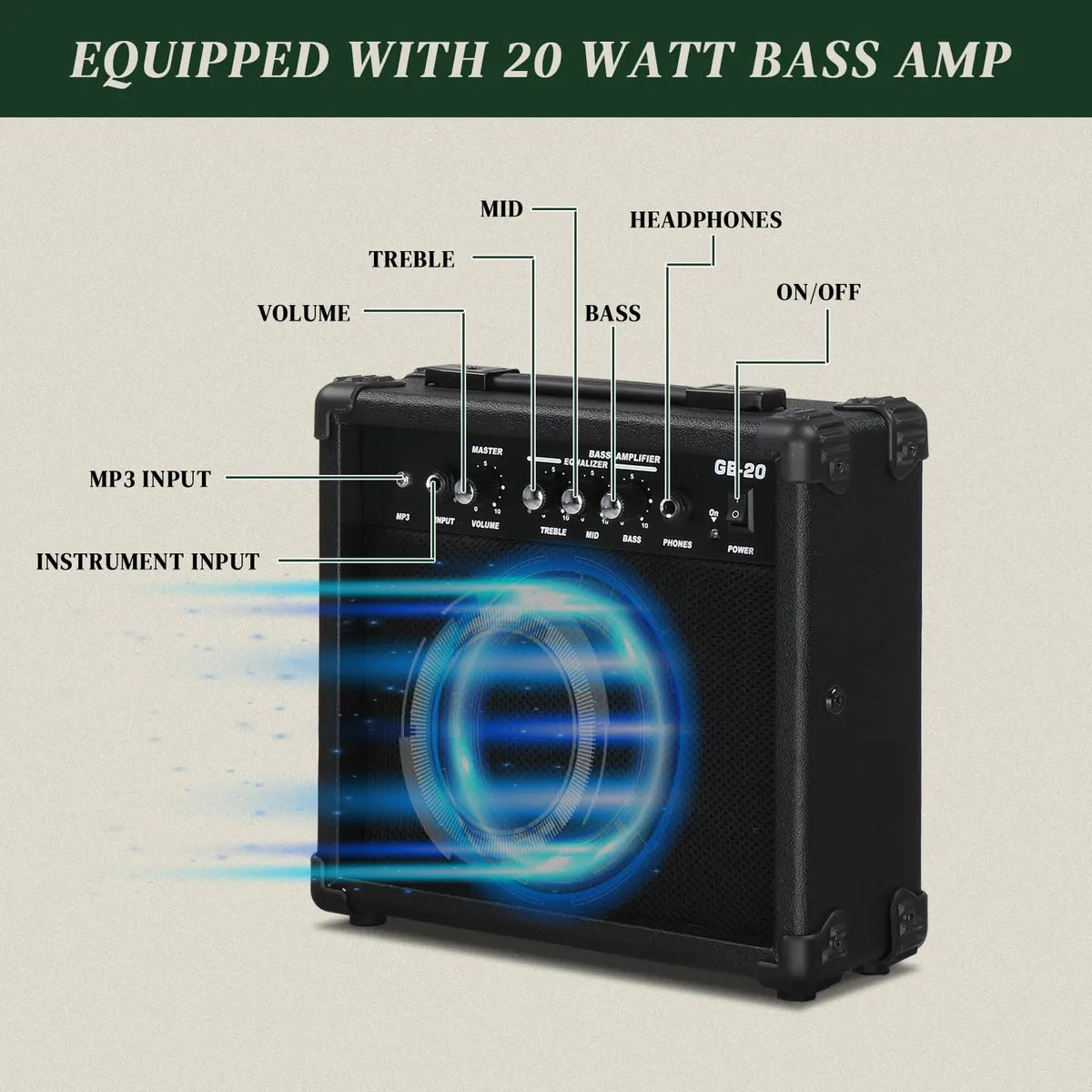 Bajo eléctrico Ktaxon estilo Pb de tamaño completo con amplificador de 20 W